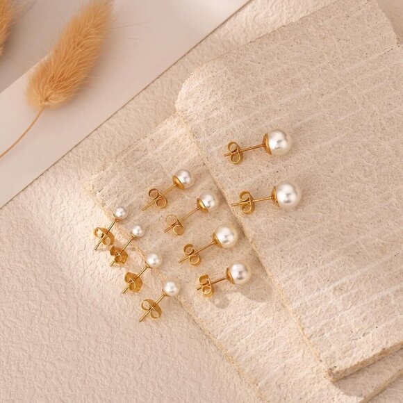 JINERA 5 Pairs Pearl Earrings Set - Gold & Silver - Picture 5 of 8